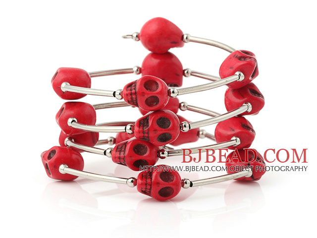 Fashion Multilayer Red Skull Turquoise Wired Wrap Bangle Bracelet