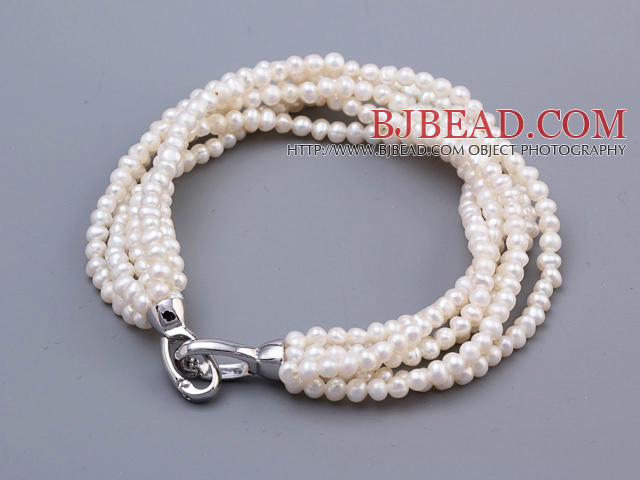 Classic Multi Strands 3-3.5mm Natural Rare Mini White Freshwater Pearl Beaded Bracelet