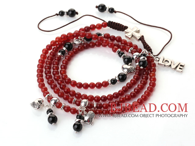 New Amazing Multi Layer Round Carnelian Bracelet with Heart Charm and Love Letter(can also be as necklace)