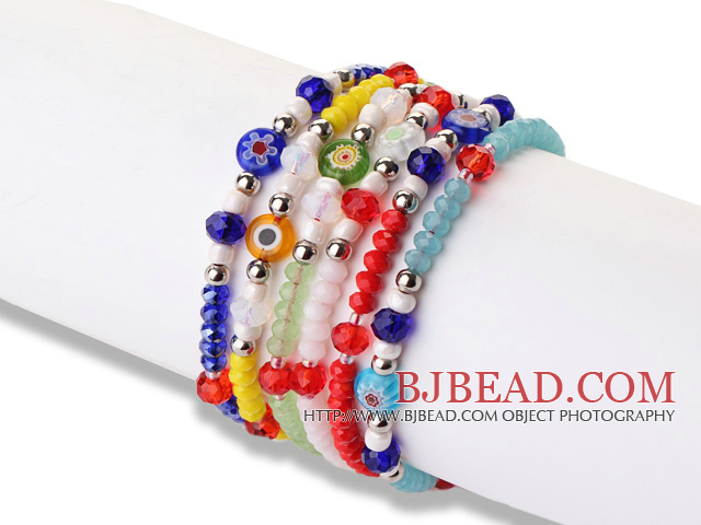 Trendy Lovely Design 6 pcs Faceted Crystal Eye Glaze Beads Bracelet with Adjustable String(Rnadon Color for Glaze)