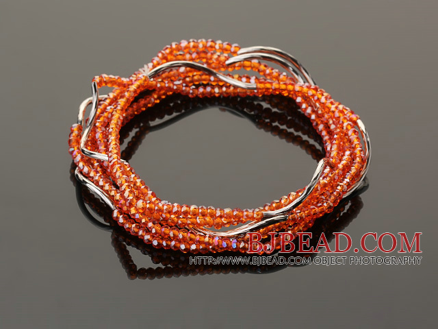 Summer Lovely Handmade Multi Strands Mini Orange Crystal Beads Bracelet