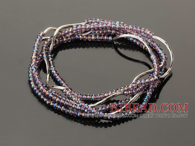 Summer Lovely Handmade Multi Strands Mini Purple Crystal Beads Bracelet