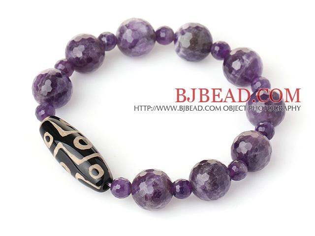 Amazing Simple Style Single Strand Faceted Amethyst Beads Bracelet with Accessory