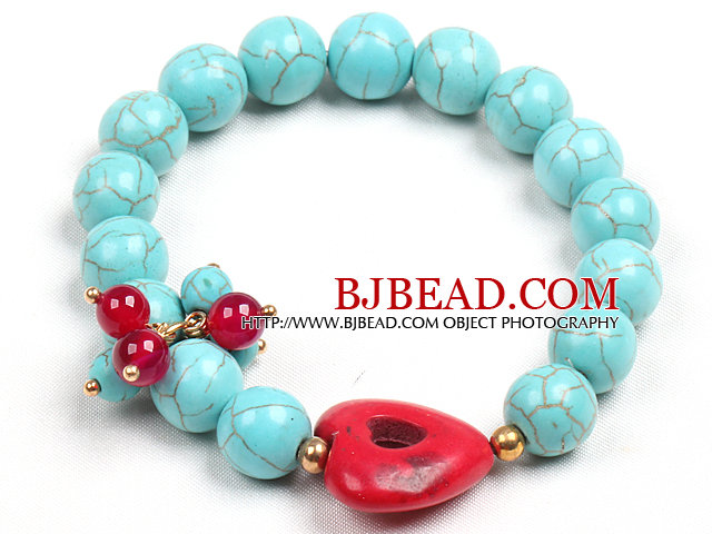 Simple Style Single Strand Blue Turquoise Beads Bracelet (Heart Charm is not fixed )
