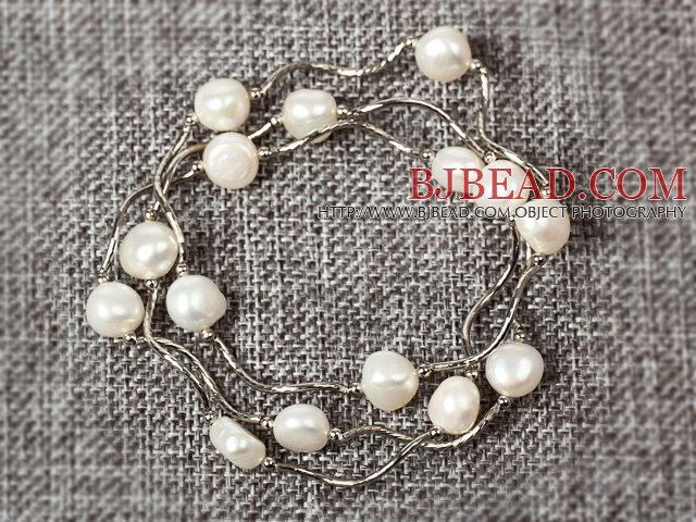 Three Pieces Potato Pearl Stretch Bracelet ( Sold by 3 Pieces )