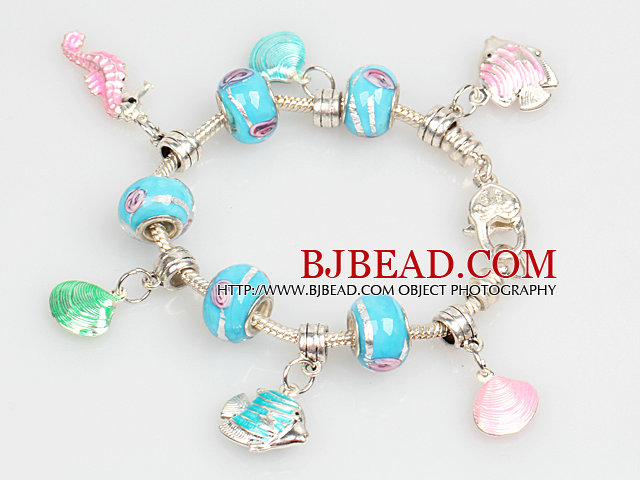 Fashion Style Ocean Series Charm Bracelet with Shell and Fish Pendant