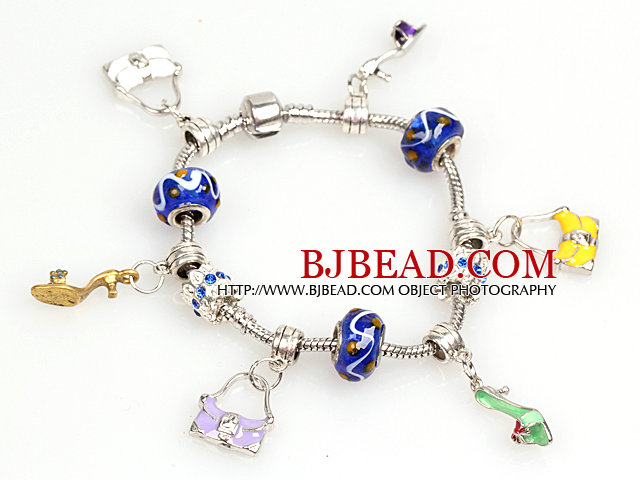 Fashion Style Charm Bracelet with Handbag and High-heel Shoe Pendants