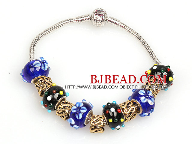 Fashion Style Dark Blue and Black Colored Glaze Charm Bracelet