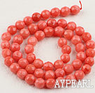 Coral Beads, Pink, 7mm round faceted, Sold per 15.7-inch strand