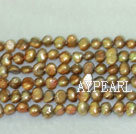 Freshwater pearl beads, dyed brown, 5-6mm potato.  Sold per 14-inch strand.