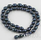 Rice Shape Freshwater Pearl Beads,Natural Black, 7-8mm, Sold per 14.6-Inch Strand