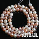 Freshwater Pearl Beads, Natural White Pink Purple Color, 5-6mm, Sold per 14.6-Inch Strand